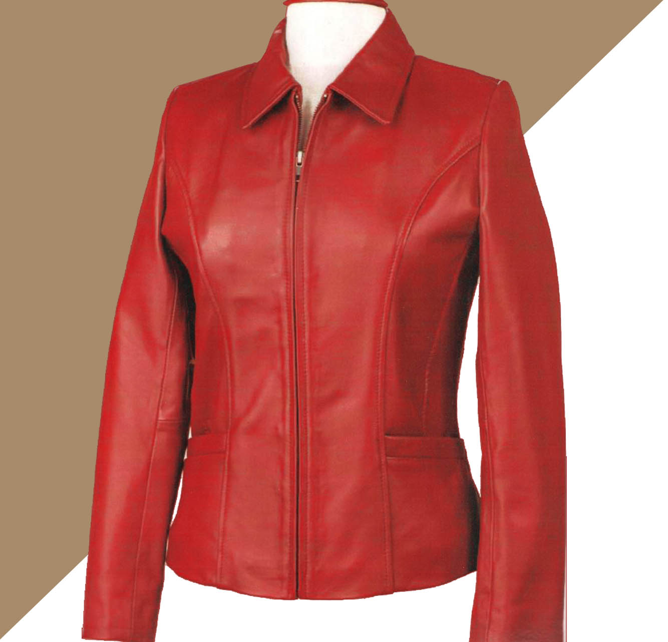 Jaket Kulit Wanita Merah Custom